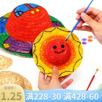 Childrens diy hand-painted straw hat Kindergarten classroom creative hanging hand-decorated large medium and small straw hat stall hot sale