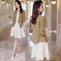Card its color suit jacket female spring and summer thin section Career Western suit dress High level Sensation Temperament Fan Suit Dress