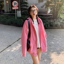  (Xiaocai mommy)Spring thin pink maternity dress large size loose maternity sweater cardigan jacket late pregnancy