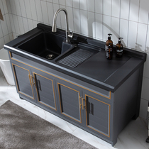 Light luxury laundry pool basin cabinet Balcony space aluminum laundry cabinet black rock floor-to-ceiling laundry table combination can be customized