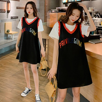 Radiation-proof maternity clothes clothes to work computer belly sling summer embroidery fake two-piece radiation dress