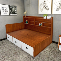 With bookshelf bed One-piece tatami solid wood with drawer high box splicing single person storage bed wall storage multi-function