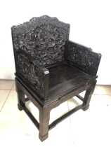 Folk collection of old wood carving small leaf Red Sandalwood High relief dragon chair tenon structure Taishu chair old wooden carving dragon chair