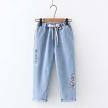 Junior high school students shorts denim wide leg pants womens summer clothes casual loose girls high school students seven straight pants