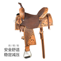 double j round barrel saddle Western saddle Narrow saddle mouth Asian size saddle saddle Cowhide cowhide hand carved horse