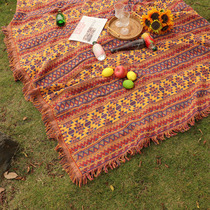 Bohemian vintage picnic blanket blanket European blanket Thickened picnic cloth Woven cotton and linen blanket mat Carpet mat