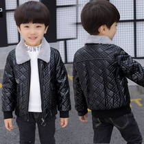 Boys leather jacket coat 2021 autumn winter coat Korean version foreign boy plus velvet padded child jacket for children