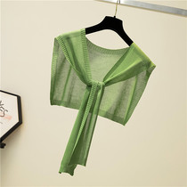 Summer collar shoulder small shawl outside the ice silk knitted wild tie knot scarf Womens short neck thin section