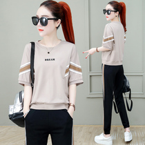 Sport suit Women Summer 2021 New fashion Loose Big Code Running Suit Slim short sleeve casual Two sets