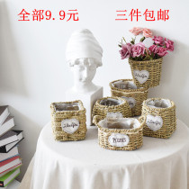 Pastoral straw woven rattan Wicker flower basket creative woven multi-meat flower arrangement green flower pot home decoration decoration