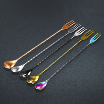Bar legend stainless steel long bar spoon Japanese mixed spoon milk tea shop mixing spoon fine threaded anti-fork spoon