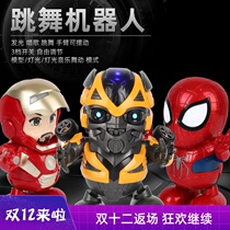 Children dance robots Iron Man Batman Batman Electric Music deformed Spider-Man comeback superhero toys