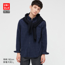 Uniqlo mens flannel plaid shirt (long sleeve autumn and winter casual soft grinding) 441771