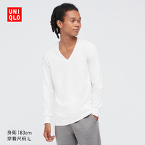 Ulicuka HEATTECH Black tech warm clothes Doshone warm cotton mens clothing T-shirt V collar 90% sleeves 443104