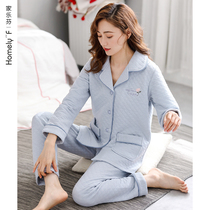 Air cotton pajamas ladies spring and autumn thick cotton long sleeve home clothing cotton autumn and winter winter sandwich Cotton