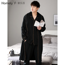 Nightgown Mens pajamas Autumn and winter cotton long-sleeved bathrobe Yukata long spring and autumn home clothes Mens three-piece suit