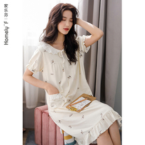 Sleeping skirt ladies pajamas summer summer cotton short sleeve cotton thin long Japanese cute sweet princess style