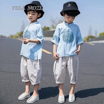 Korean boy summer suit Chinese style Hanfu Male baby Childrens summer retro dress Childrens national style Tang dress