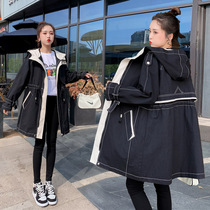  Pregnant women autumn large size jacket fat mm loose and casual 200 kg pregnant mother autumn hooded pregnancy cardigan top