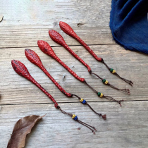 Qing knife tea spoon Indian leaflet red sandalwood tea spoon Handmade sandalwood tea shovel teaspoon Tea spoon Tea set accessories 0068