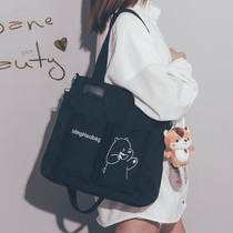 Large capacity nylon canvas bag female crossbody ins Japanese cute bear shoulder bag students class carry bag