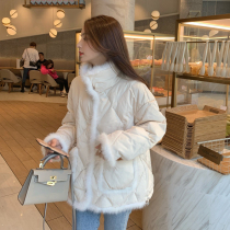 Mink stitching down jacket womens short 2021 new white duck down diamond grid small man Korean loose coat winter