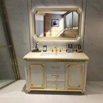 Light luxury bathroom cabinet combination Smart Nordic bathroom cabinet Solid wood American sink double basin Oak sink basin cabinet