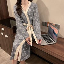 2022 New bathrobes womens spring and autumn season long with a kneecap sleeping robe sexy pure desire wind pure cotton bathrobe with thin pyjamas