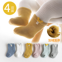 Newborn baby socks 0 to 3 months autumn and winter thickening warm cotton baby 01 March plus fluff stockings