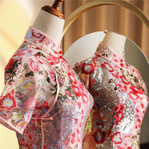  Mermaid 2021 summer toast dress high-end handmade custom cheongsam sequined dress net red holiday young new