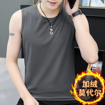 Modal cotton vest men wear winter warm plus velvet padded fitness sports waistcoat sleeveless T-shirt