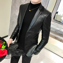 Tide brand handsome plus velvet leather leather men 2021 autumn and winter new mens Korean version of slim casual leather suit jacket