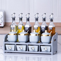 Grey masonry combination seasoning box seasoning tank ceramic oil bottle salt pot for large-scale household combination light luxury kitchen