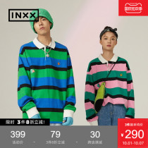 (INXX)STAND BY Tanabata joint couple print T-shirt loose casual stripe color polo shirt