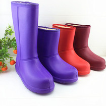 Winter velvet waterproof shoes womens high tube one non-slip thick-soled warm rain shoes EVA foam middle tube rain boots men men