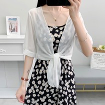 Outside summer with suspender skirt blouse short sunscreen shawl womens summer cardigan large size thin coat small coat