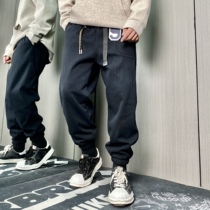 Winter new Japanese heavyweight plus velvet thickened couples bunched pants