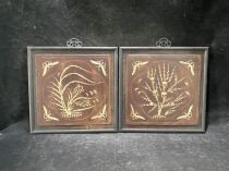 A pair of old hanging screens in the Qing Dynasty Rosewood embedded bone orchid pattern