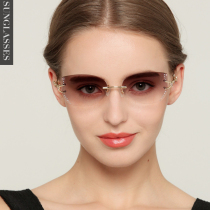 Ultra-light fashion frameless sunglasses Diamond cut edge sunglasses Myopia sunglasses womens trendy star style round face