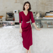 High-end evening dress red slim red fit Red Wedding mother wedding dress young mother-in-law wedding dress