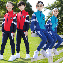 Primary and secondary school uniforms spring autumn and winter three-piece childrens sports class uniforms set kindergarten uniforms red blue and white