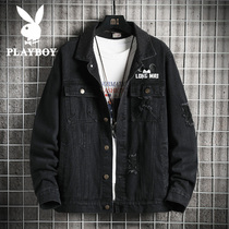Fashion autumn and winter mens New lapel jacket personality trend youth Joker washed jeans casual jacket