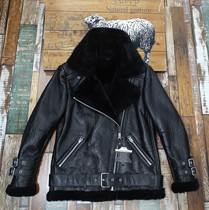 Only 50 pieces of sheepskin wool one-piece leather leather oblique zipper motorcycle belt womens winter warm and cold jacket