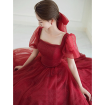 Toast Bride 2021 New Autumn and Winter High-end Long Wine Red Engagement Trunk Dress Evening Dress Women