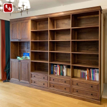 North American Black Walnut custom bookcase Full solid wood Nordic living room wall TV cabinet Study to the top shelf