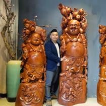 Wood sculpted root carvings Millver pendulum pieces solid wood Five children Denko big belly laughs Buddhist statues large numbers Merchants natural pure handmade