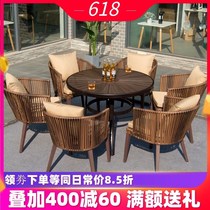Outdoor anti-corrosion wood plastic wood table and chair Balcony rattan chair Outdoor courtyard rattan garden leisure yard small table and chair