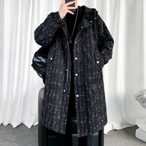 2021 new mens trench coat long Korean version loose trend handsome casual fashion fashion brand coat spring autumn coat