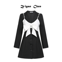 ZiyanChen French retro long sleeve suit dress female spring autumn 2021 new waist skirt temperament