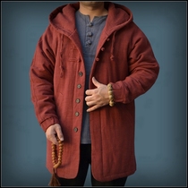 Flax Tang men Chinese style jacket long jacket hooded coat shoulder Chinese original cotton linen thin cotton coat
